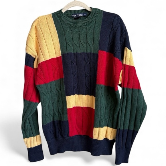 Nautica Other - Vintage Nautica Colorblock Cable Knit Sweater – Hong Kong – Size Small